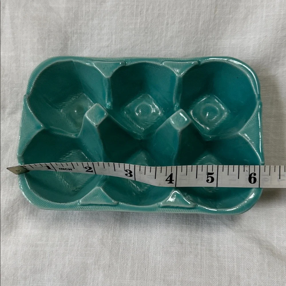 ANTHROPOLOGIE biscuit HALF-DOZEN 6 EGG CRATE TURQUOISE Blue STONEWARE #25442534